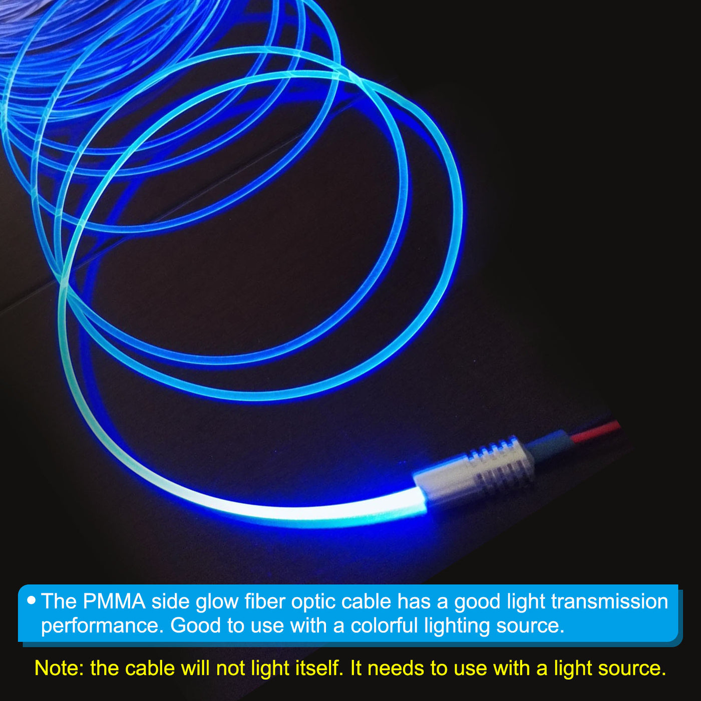Harfington 3mm 3.0m PMMA Side Glow Fiber Optic Cable Kit, with LED Aluminum Illuminator 12V 1.5W Guide Light Source Decoration for Home DIY Lighting, Blue