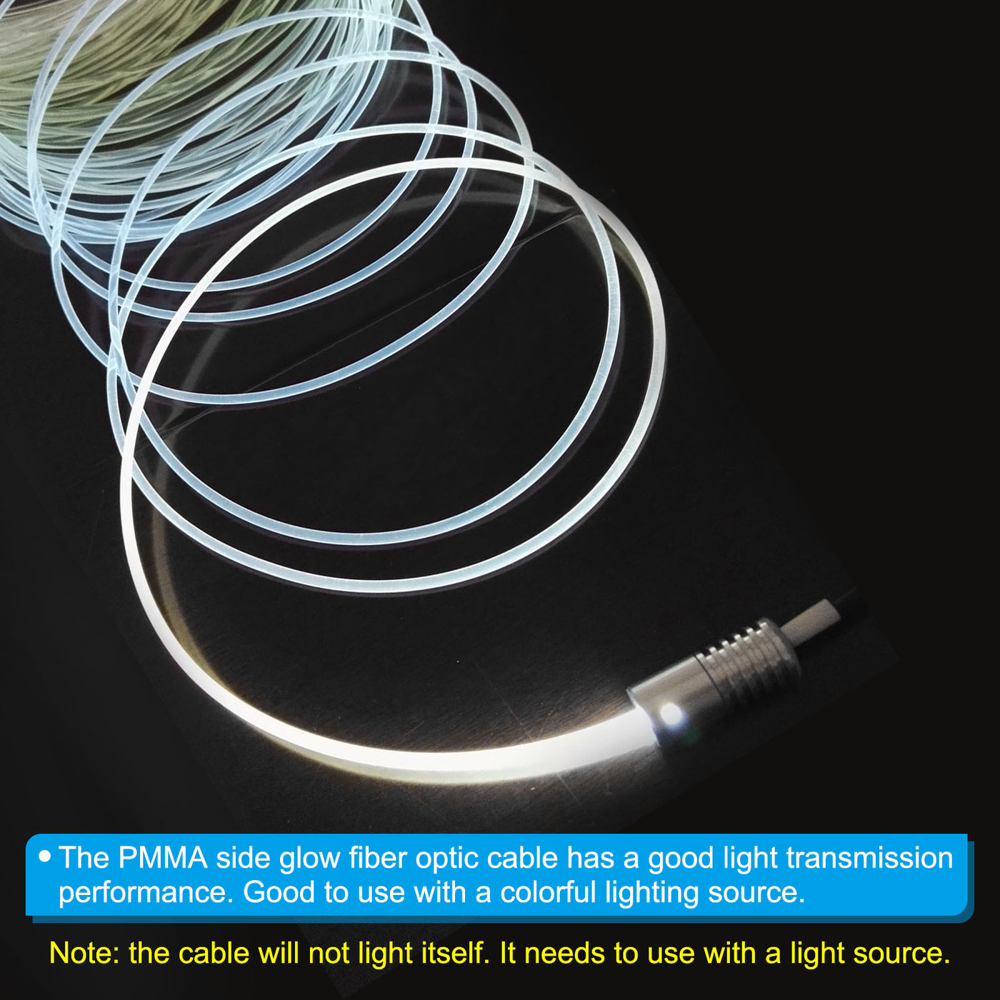 3mm 3.0m PMMA Side Glow Fiber Optic Cable Kit, with LED Aluminum