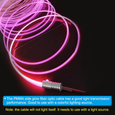 Harfington 3mm 3.0m PMMA Side Glow Fiber Optic Cable Kit, with LED Aluminum Illuminator 12V 1.5W Guide Light Source Decoration for Home DIY Lighting, Pink