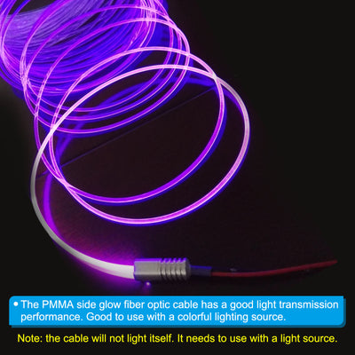Harfington 3mm 3.0m PMMA Side Glow Fiber Optic Cable Kit, with LED Aluminum Illuminator 12V 1.5W Guide Light Source Decoration for Home DIY Lighting, Purple