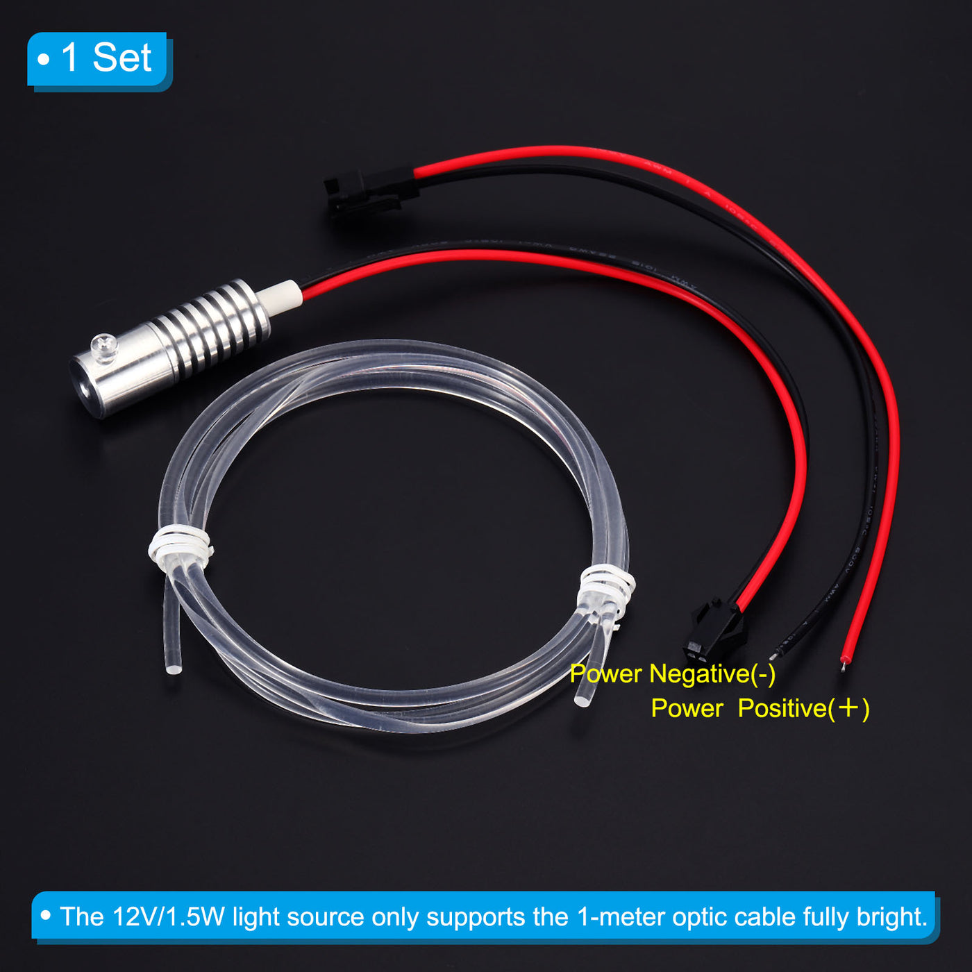 Harfington 3mm 1m PMMA Side Glow Fiber Optic Cable Kit, with LED Aluminum Illuminator 12V 1.5W Guide Light Source Decoration for Home DIY Lighting, Cool White