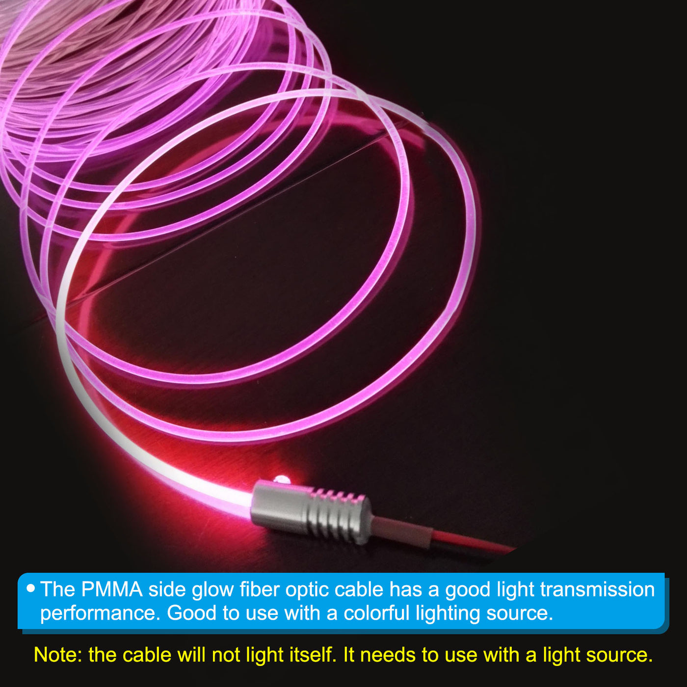 Harfington 3mm 1m PMMA Side Glow Fiber Optic Cable Kit, with LED Aluminum Illuminator 12V 1.5W Guide Light Source Decoration for Home DIY Lighting, Pink