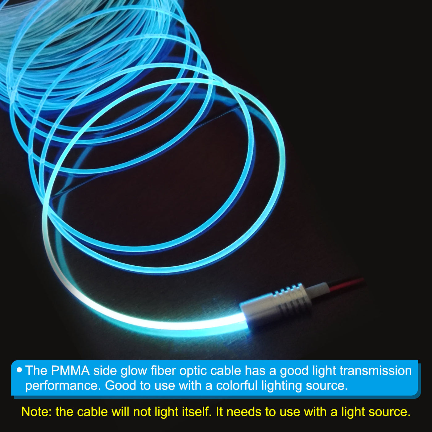 Harfington 4mm 1m PMMA Side Glow Fiber Optic Cable Kit, with LED Aluminum Illuminator 12V 1.5W Guide Light Source Decoration for Home DIY Lighting, Ice Blue
