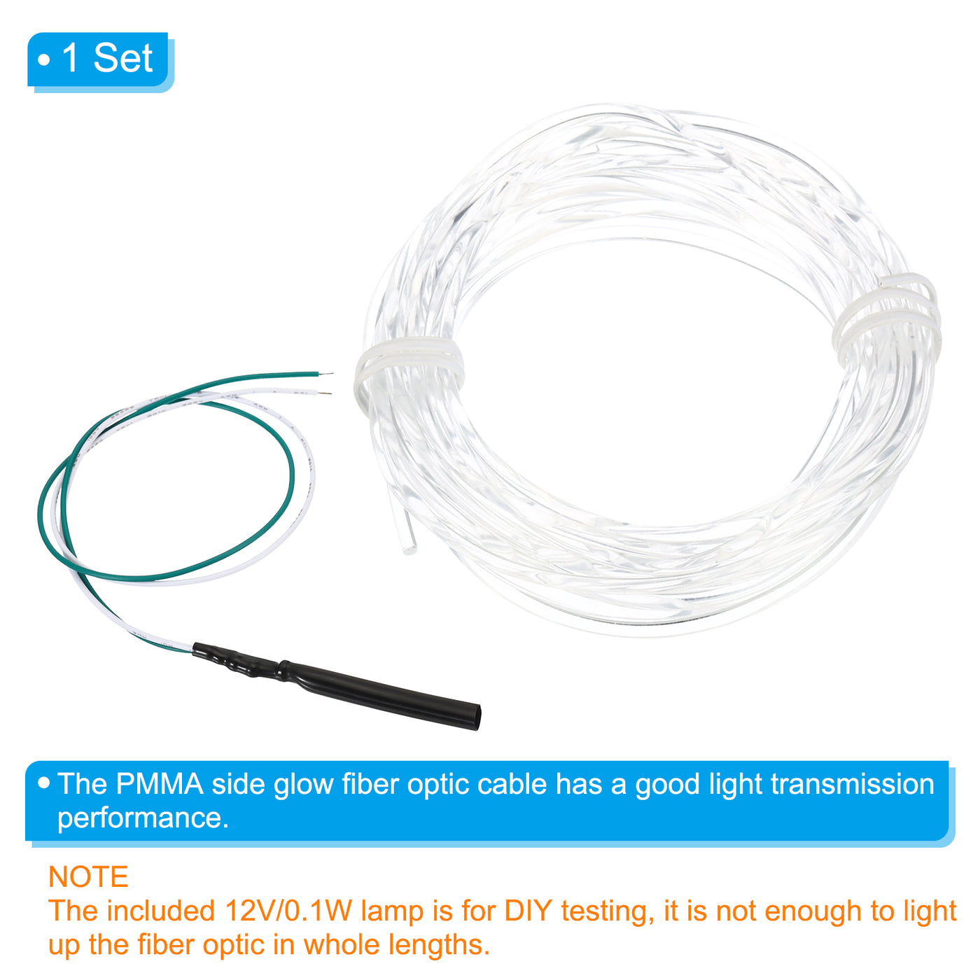 Harfington 2mm 4m PMMA Side Glow Fiber Optic Cable Kit, with LED Illuminator 12V 0.1W Testing Light Source Decoration for Home DIY Lighting
