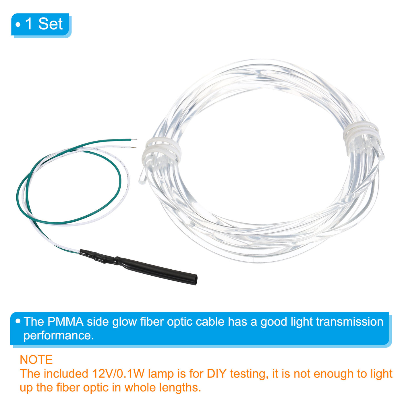 Harfington 2.5mm 2m PMMA Side Glow Fiber Optic Cable Kit, with LED Illuminator 12V 0.1W Testing Light Source Decoration for Home DIY Lighting