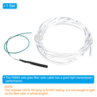 Harfington 3mm 2m PMMA Side Glow Fiber Optic Cable Kit, with LED Illuminator 12V 0.1W Testing Light Source Decoration for Home DIY Lighting