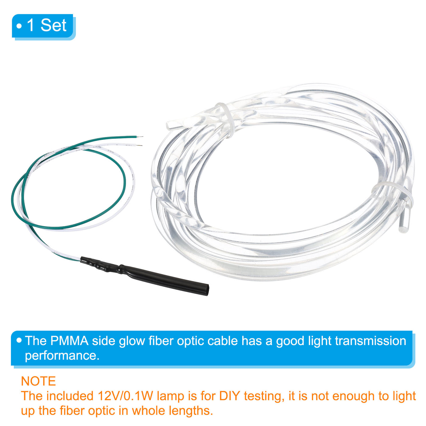 Harfington 4mm 2m PMMA Side Glow Fiber Optic Cable Kit, with LED Illuminator 12V 0.1W Testing Light Source Decoration for Home DIY Lighting