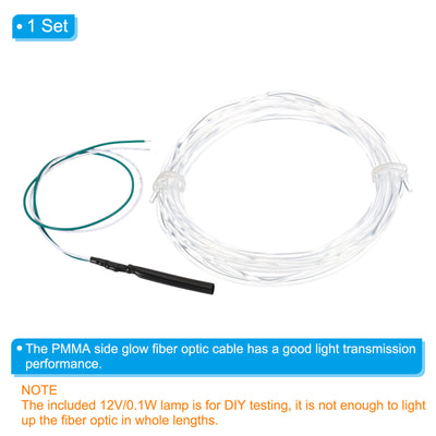 Harfington 2.5mm 5m PMMA Side Glow Fiber Optic Cable Kit, with LED Illuminator 12V 0.1W Testing Light Source Decoration for Home DIY Lighting