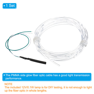 Harfington 2mm 3.0m PMMA Side Glow Fiber Optic Cable Kit, with LED Illuminator 12V 0.1W Testing Light Source Decoration for Home DIY Lighting