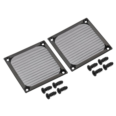 Harfington 80mm Fan Filter Grills with Screws, 2 Pack Aluminum Frame Stainless Steel Mesh Dustproof Cover for Computer Case, Black