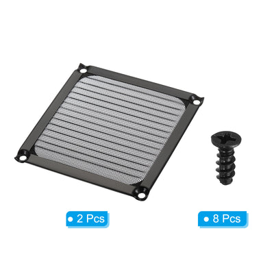 Harfington 90mm Fan Filter Grills with Screws, 2 Pack Aluminum Frame Stainless Steel Mesh Dustproof Cover for Computer Case, Black