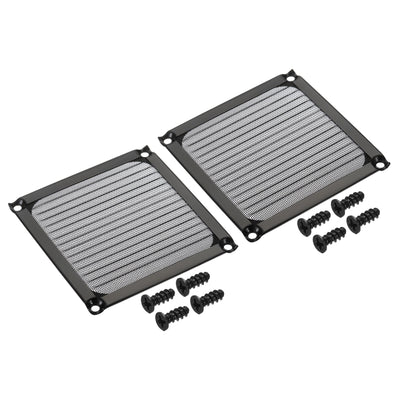 Harfington 90mm Fan Filter Grills with Screws, 2 Pack Aluminum Frame Stainless Steel Mesh Dustproof Cover for Computer Case, Black