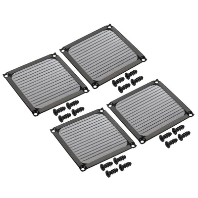 Harfington 90mm Fan Filter Grills with Screws, 4 Pack Aluminum Frame Stainless Steel Mesh Dustproof Cover for Computer Case, Black
