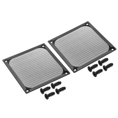 Harfington 120mm Fan Filter Grills with Screws, 2 Pack Aluminum Frame Stainless Steel Mesh Dustproof Cover for Computer Case, Black