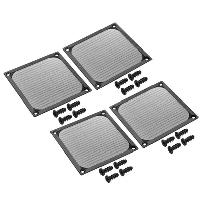 Harfington 120mm Fan Filter Grills with Screws, 4 Pack Aluminum Frame Stainless Steel Mesh Dustproof Cover for Computer Case, Black
