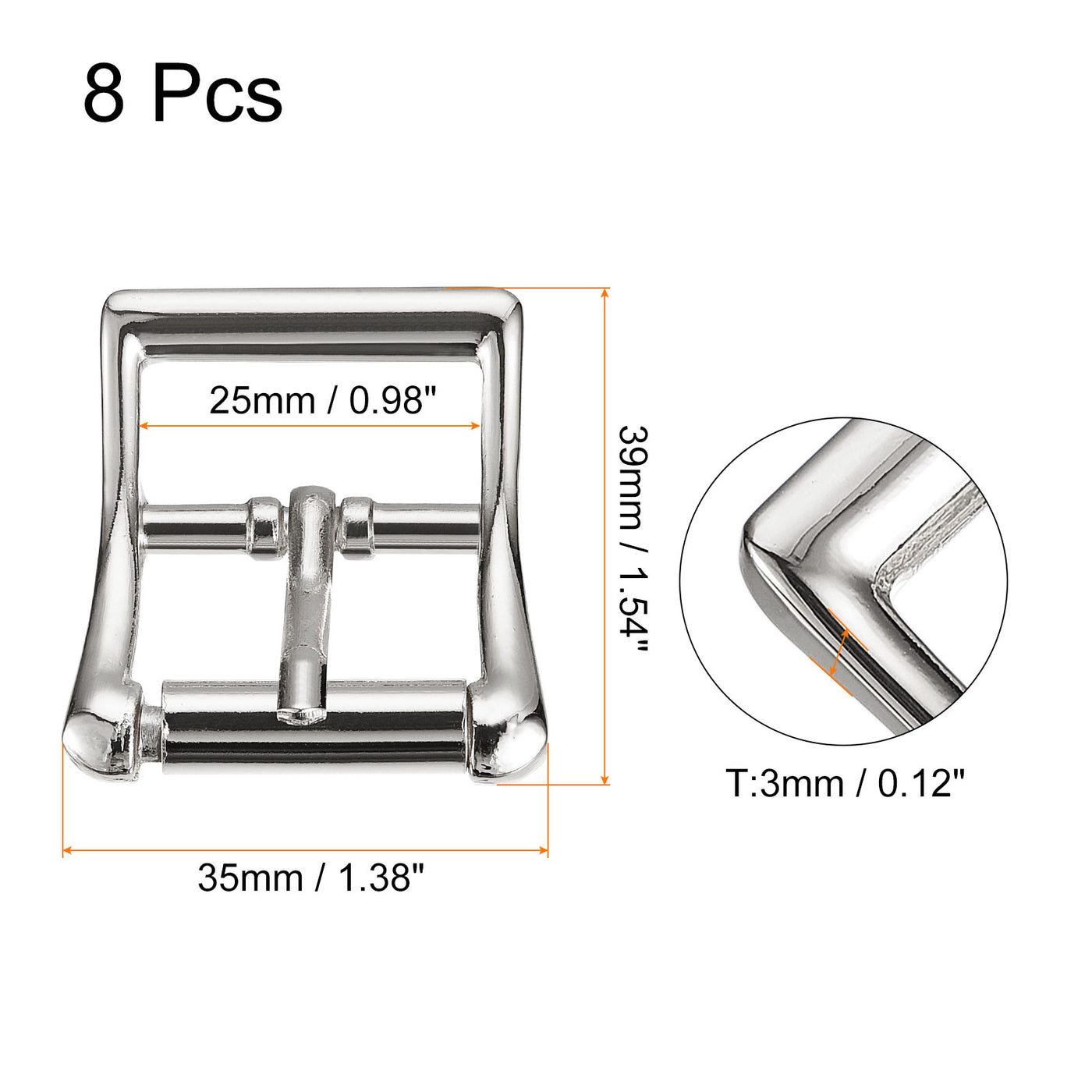 uxcell Uxcell 8Pcs 0.98" Single Prong Belt Buckle Square Center Bar Buckles for Belt, Silver