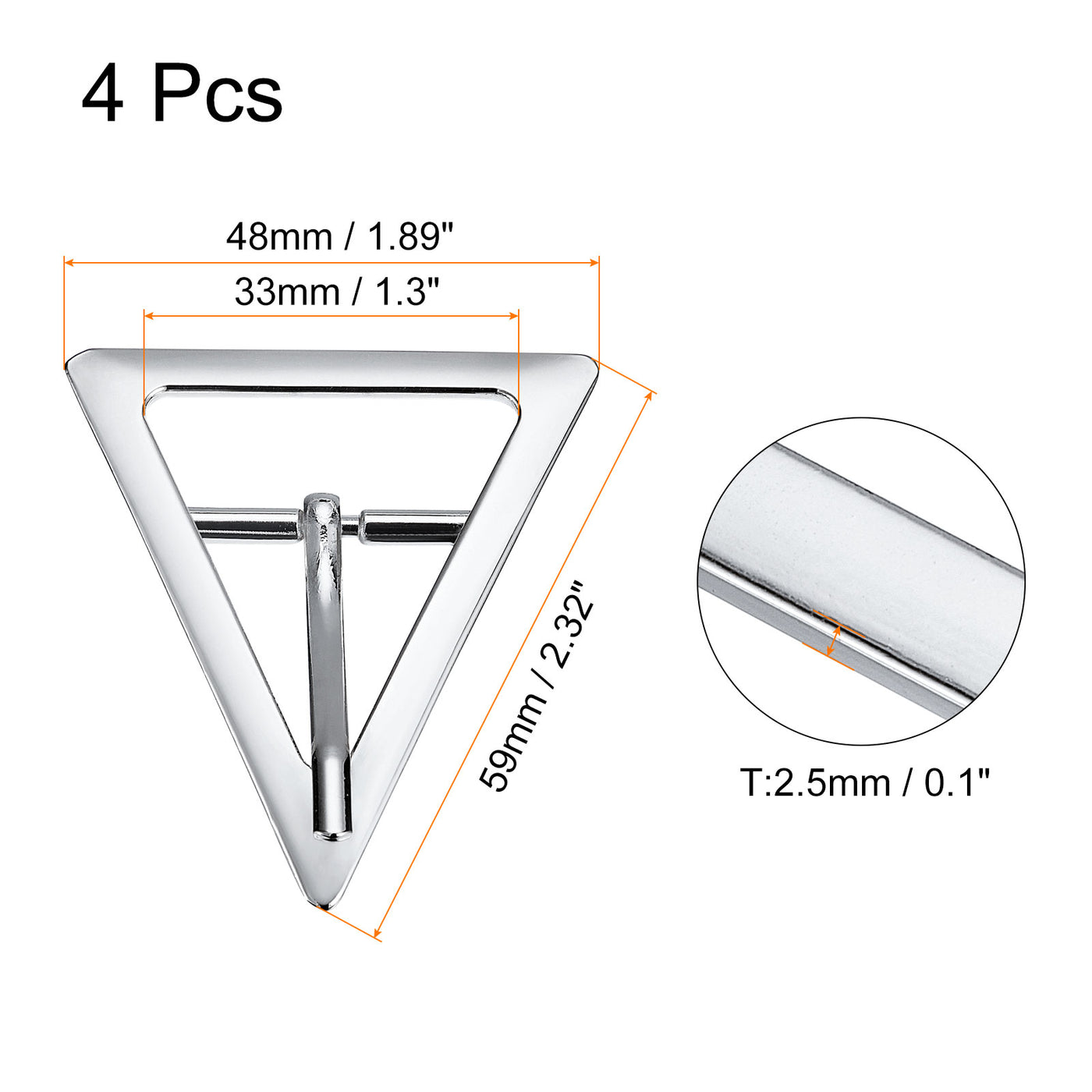uxcell Uxcell 4Pcs 1.3" Single Prong Belt Buckle Triangle Center Bar Buckles for Belt, White