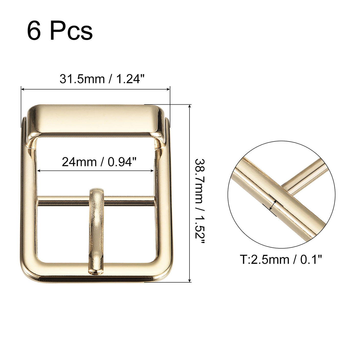 uxcell Uxcell 6Pcs 0.94" Single Prong Belt Buckle Square Center Bar Buckles for Belt, Gold