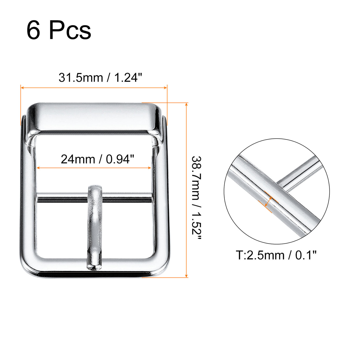 uxcell Uxcell 6Pcs 0.94" Single Prong Belt Buckle Square Center Bar Buckles for Belt, White