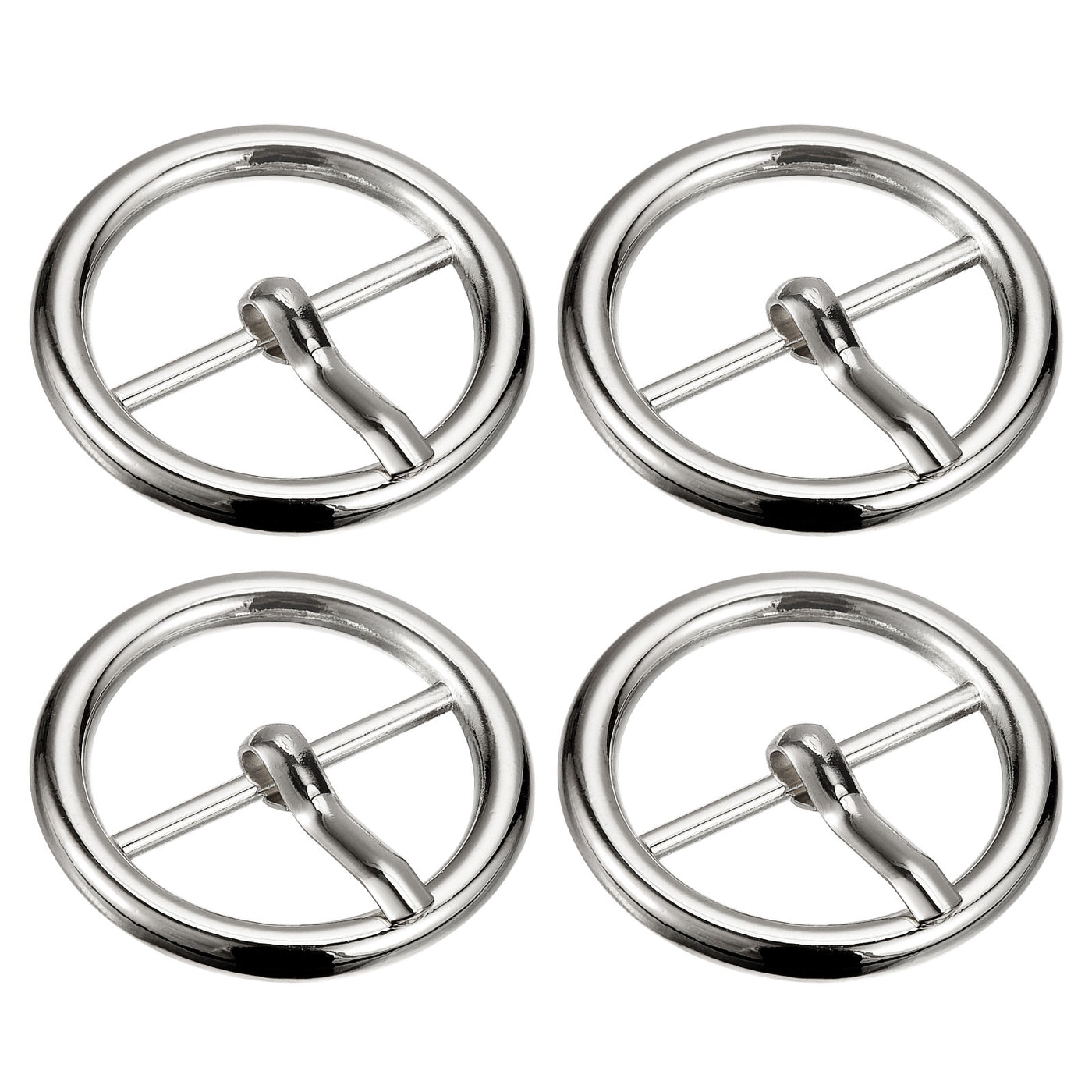 uxcell Uxcell 4Pcs 0.94" Single Prong Belt Buckle Round Center Bar Buckles for Belt, Silver