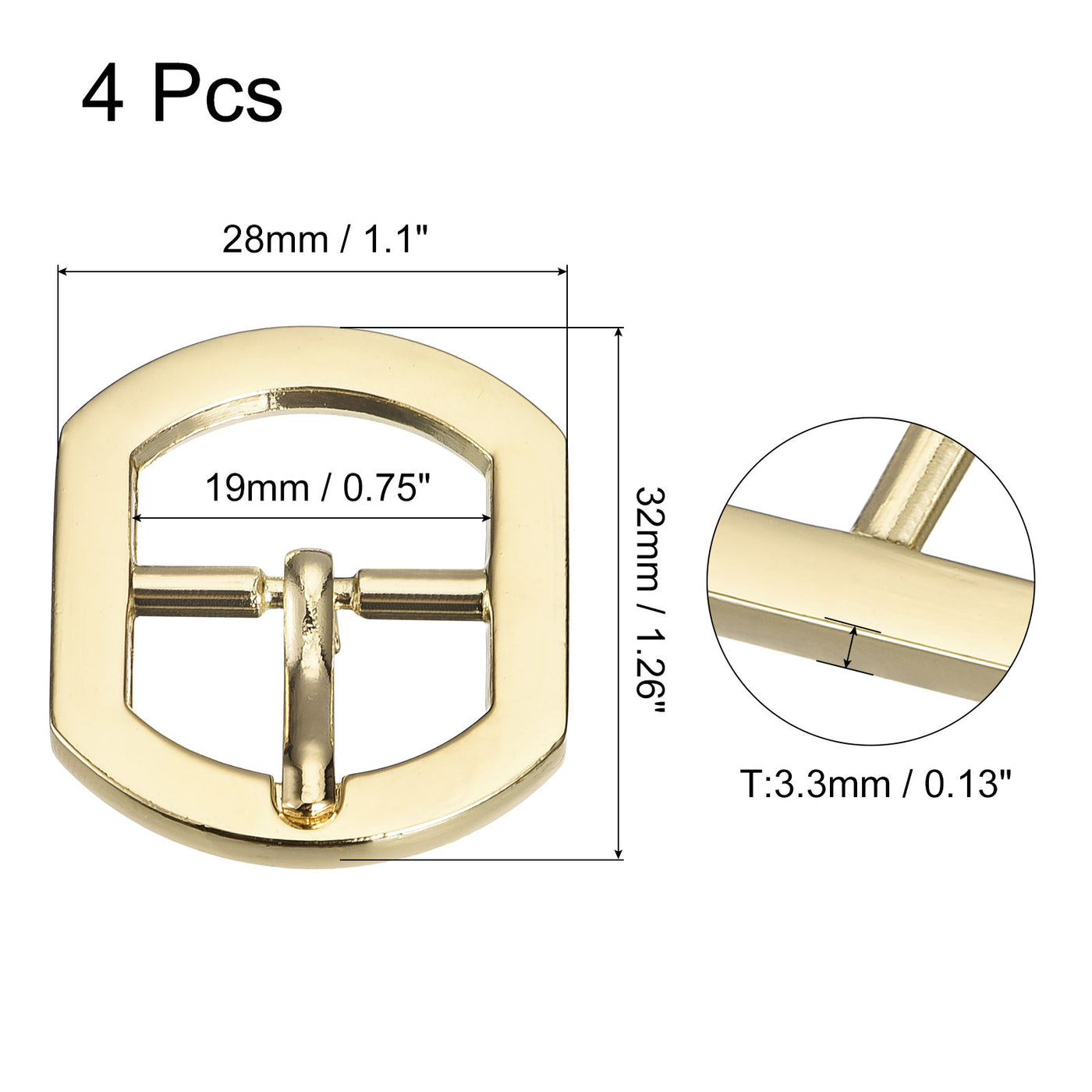 uxcell Uxcell 4Pcs 0.75" Single Prong Belt Buckle Square Center Bar Buckles for Belt, Gold