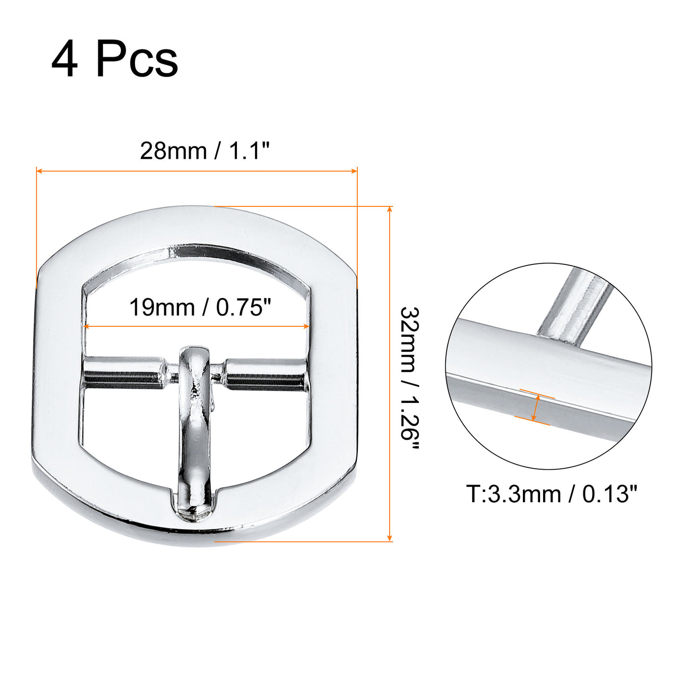 uxcell Uxcell 4Pcs 0.75" Single Prong Belt Buckle Square Center Bar Buckles for Belt, White