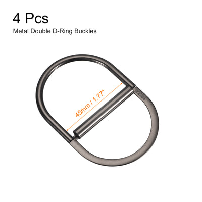 Harfington Uxcell Double D-Ring Buckles, 4pcs 45mm(1.77") Metal Adjustable D Rings, Dark Gray