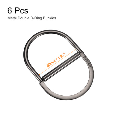 Harfington Uxcell Double D-Ring Buckles, 6pcs 50mm(1.97") Metal Adjustable D Rings, Dark Gray