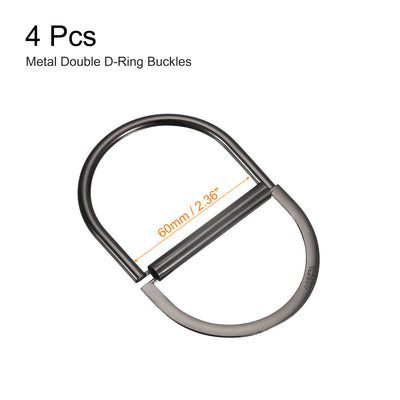 Harfington Uxcell Double D-Ring Buckles, 4pcs 60mm(2.36") Metal Adjustable D Rings, Dark Gray