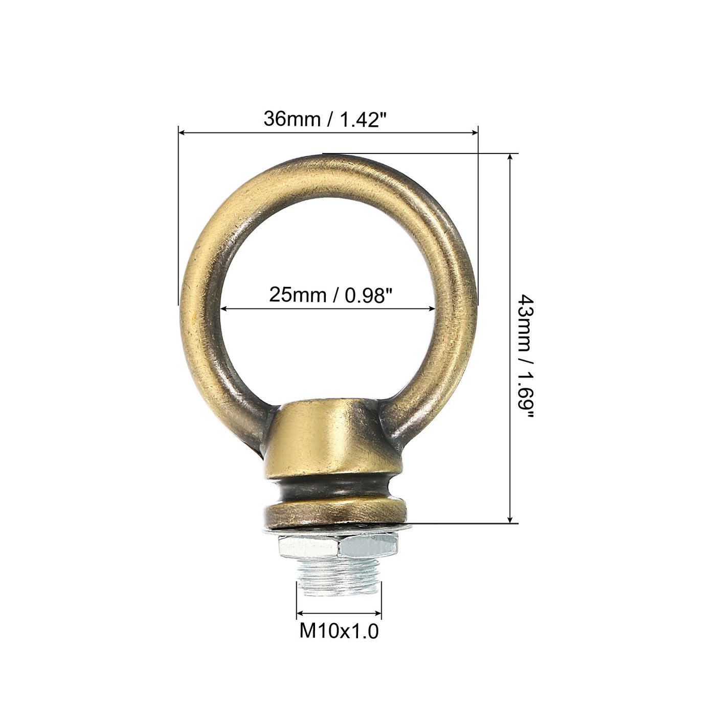 Harfington 15kg Load 25mm ID M10 Lamp Female Loop Holder, 1 Set Lifting Eye Nut Hook Ring Shape Structural Support to Chandelier Lighting Fixtures, Bronze
