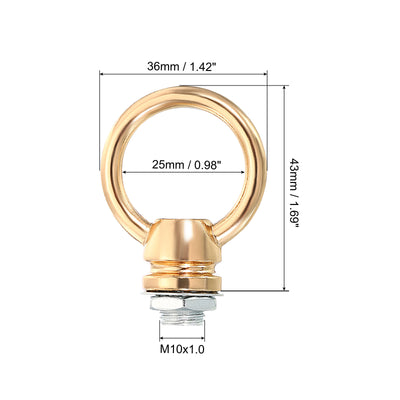 Harfington 15kg Load 25mm ID M10 Lamp Female Loop Holder, 1 Set Lifting Eye Nut Hook Ring Shape Structural Support to Chandelier Lighting Fixtures, French Gold