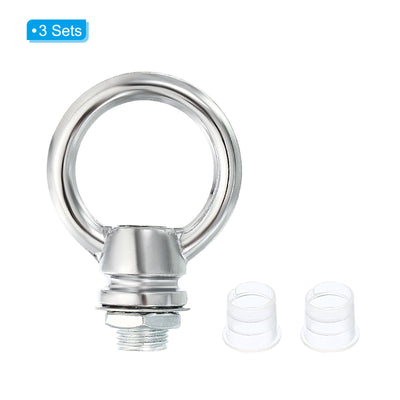 Harfington 15kg Load 25mm ID M10 Lamp Female Loop Holder, 3 Set Lifting Eye Nut Hook Ring Shape Structural Support to Chandelier Lighting Fixtures, Silver Tone
