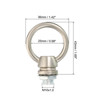 Harfington 15kg Load 25mm ID M10 Lamp Female Loop Holder, 3 Set Lifting Eye Nut Hook Ring Shape Structural Support to Chandelier Lighting Fixtures, Nickle Color