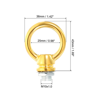 Harfington 15kg Load 25mm ID M10 Lamp Female Loop Holder, 3 Set Lifting Eye Nut Hook Ring Shape Structural Support to Chandelier Lighting Fixtures, Gold Tone