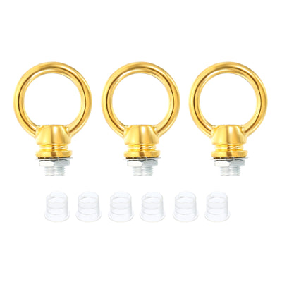 Harfington 15kg Load 25mm ID M10 Lamp Female Loop Holder, 3 Set Lifting Eye Nut Hook Ring Shape Structural Support to Chandelier Lighting Fixtures, Gold Tone