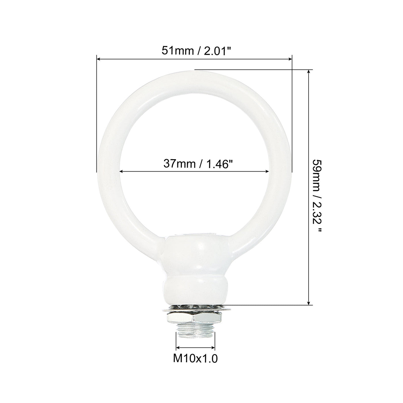 Harfington 15kg Load 37mm ID M10 Lamp Female Loop Holder, 1 Set Lifting Eye Nut Hook Ring Shape Structural Support to Chandelier Lighting Fixtures, White