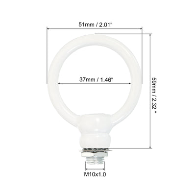 Harfington 15kg Load 37mm ID M10 Lamp Female Loop Holder, 1 Set Lifting Eye Nut Hook Ring Shape Structural Support to Chandelier Lighting Fixtures, White