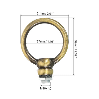 Harfington 15kg Load 37mm ID M10 Lamp Female Loop Holder, 1 Set Lifting Eye Nut Hook Ring Shape Structural Support to Chandelier Lighting Fixtures, Bronze