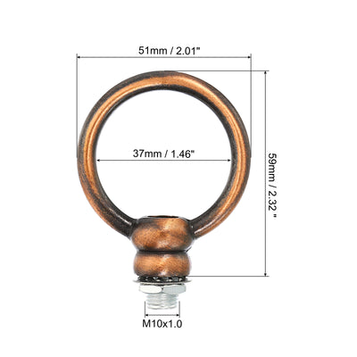 Harfington 15kg Load 37mm ID M10 Lamp Female Loop Holder, 1 Set Lifting Eye Nut Hook Ring Shape Structural Support to Chandelier Lighting Fixtures, Red Bronze