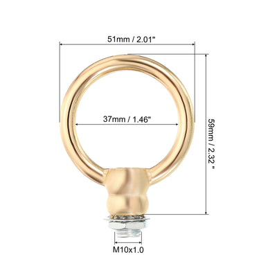 Harfington 15kg Load 37mm ID M10 Lamp Female Loop Holder, 1 Set Lifting Eye Nut Hook Ring Shape Structural Support to Chandelier Lighting Fixtures, French Gold