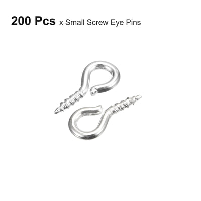 Harfington Uxcell 200Pcs Small Screw Eye Hooks Mini Eyelets Screws, 4.5x10x1.2mm, Silver Tone