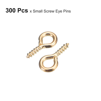 Harfington Uxcell 300Pcs Small Screw Eye Hooks Mini Eyelets Screws, 5x10x1.2mm, Light Gold