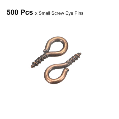Harfington Uxcell 500Pcs Small Screw Eye Hooks Mini Eyelets Screws, 5x10x1.2mm, Copper Tone