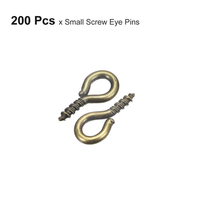 Harfington Uxcell 200Pcs Small Screw Eye Hooks Mini Eyelets Screws, 5x10x1.2mm, Bronze Tone