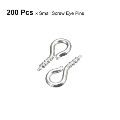 Harfington Uxcell 200Pcs Small Screw Eye Hooks Mini Eyelets Screws, 5x10x1.2mm, Silver White