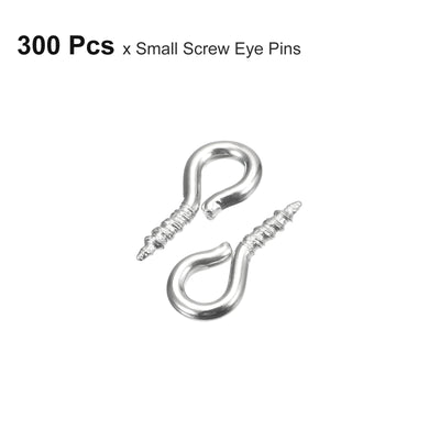 Harfington Uxcell 300Pcs Small Screw Eye Hooks Mini Eyelets Screws, 5x10x1.2mm, Silver White