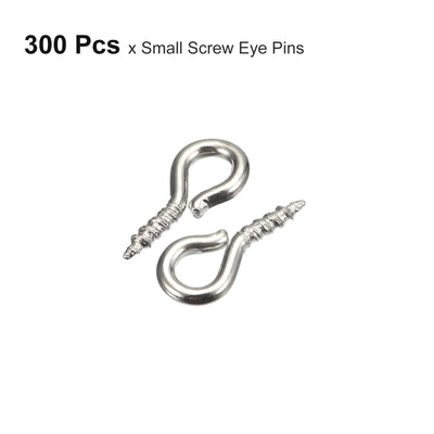 Harfington Uxcell 300Pcs Small Screw Eye Hooks Mini Eyelets Screws, 5x10x1.2mm, Bright Silver