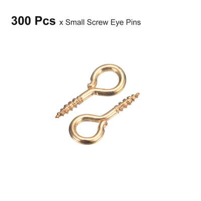 Harfington Uxcell 300Pcs Small Screw Eye Hooks Mini Eyelets Screws, 5.5x12x1.2mm, Light Gold