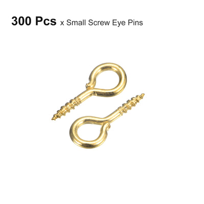 Harfington Uxcell 300Pcs Small Screw Eye Hooks Mini Eyelets Screws, 5.5x12x1.2mm, Gold Tone