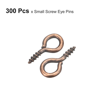 Harfington Uxcell 300Pcs Small Screw Eye Hooks Mini Eyelets Screws, 5.5x12x1.2mm, Copper Tone